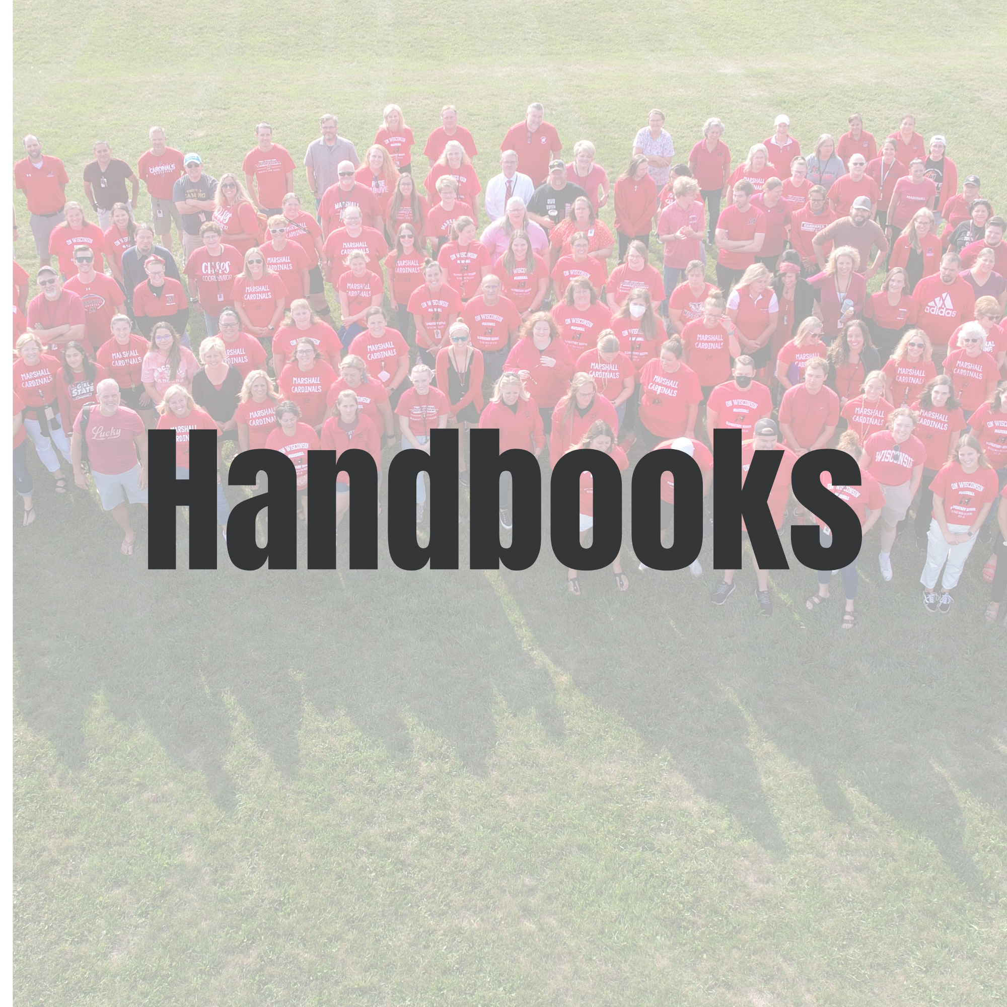Button for the handbook page, the word Handbook over a picture of Marshall staff.  