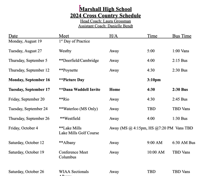 cross country schedule